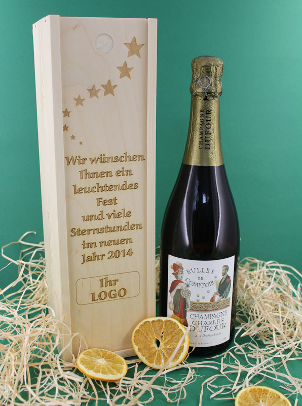 Champagner Präsent mit Firmenlogo Weihnachtspräsente Siegburger